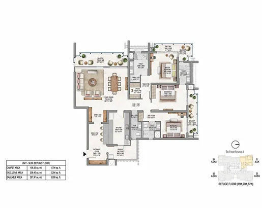 DLF The Aureva — 3 BHK Floor Plan