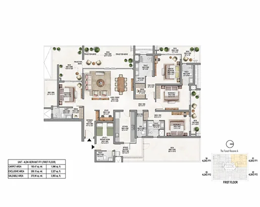 DLF The Aureva — 4 BHK + Servant Floor Plan